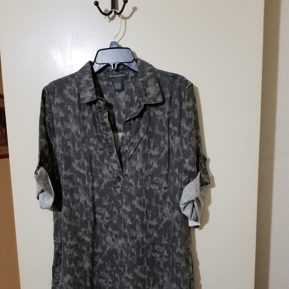 Printed denim shirt dress